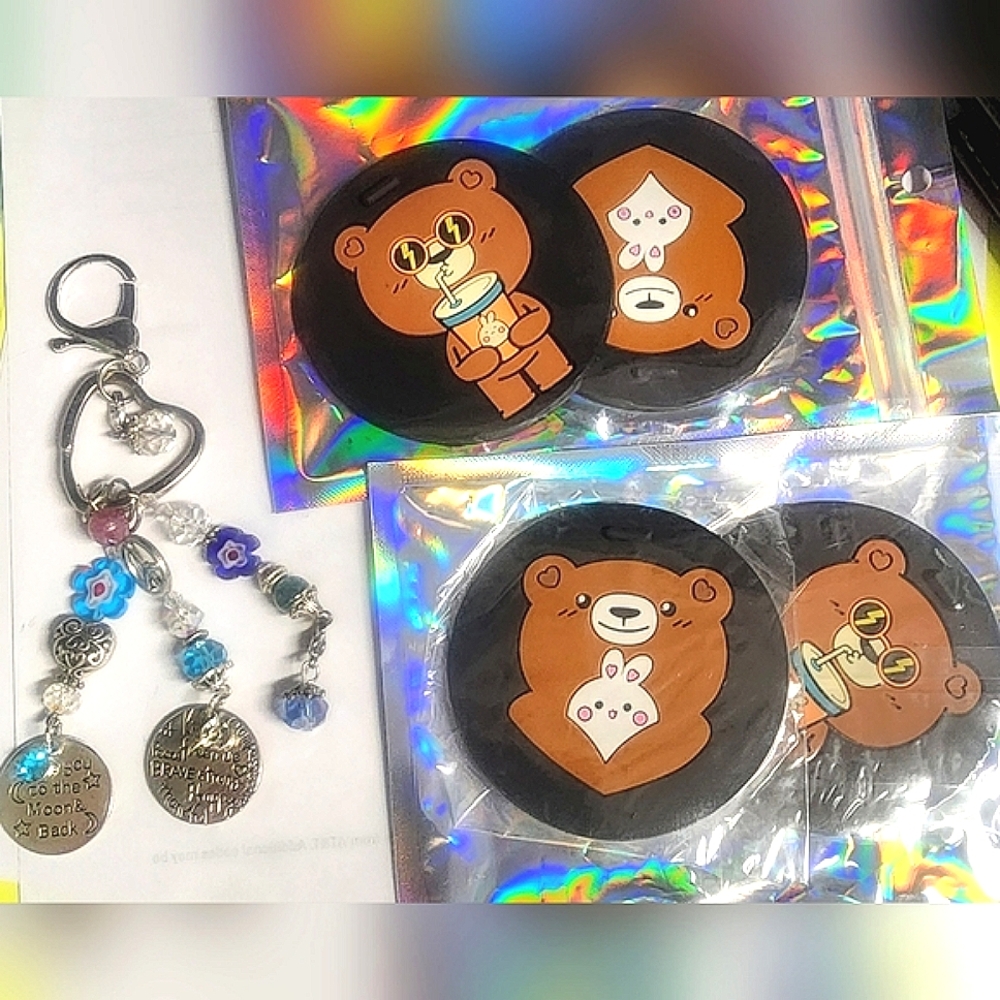 **BUNDLE** 2 SETS OF CAR COASTERS AND CUTE KEY CHARM